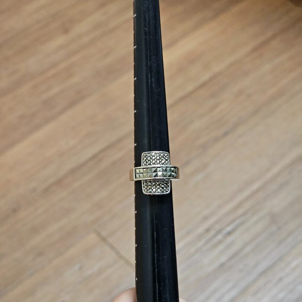 Vintage Sterling Silver NF 925 Thailand Marcasite Statement Ring Sz 7 Geometric - Picture 3 of 11